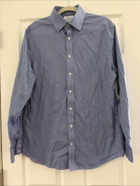 Men's Blue Micro-Plaid Dress Shirt